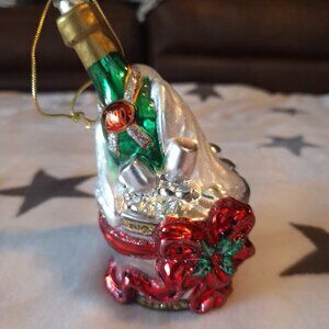 Vintage 2000 Blown Glass Christmas Ornament‎  6” Champagne in Ice Bucket